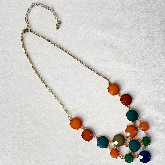 Choker Bib Necklace Multicolor Faceted Acrylic Stones - Picture 3 of 7